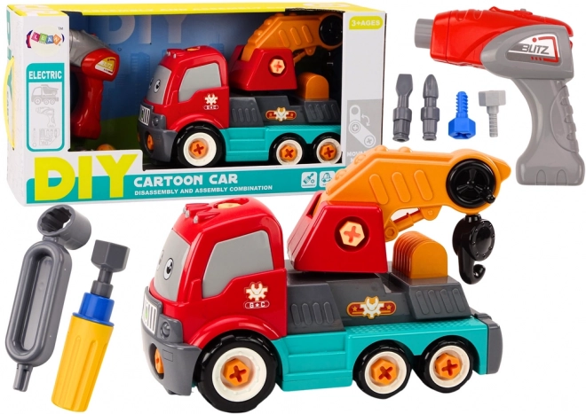 Cartoon DIY Tow Truck with Crane - Orange