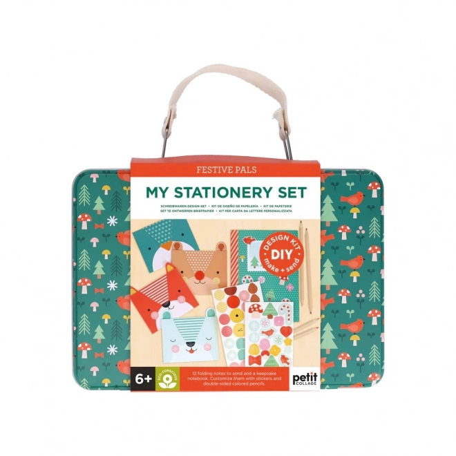 Petit Collage Green Creative Suitcase with Animal-Themed Letter Set