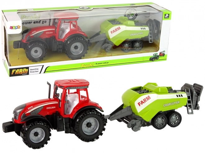 Red Farm Tractor with Green Seeder