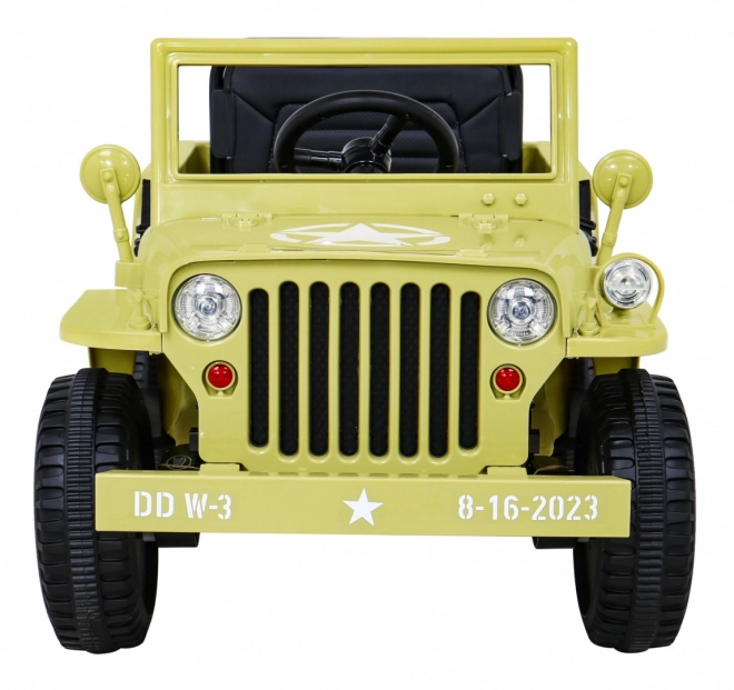 Retro military car for kids beige + 4x4 drive + remote control + 2 luggage racks + slow start + MP3 LED
