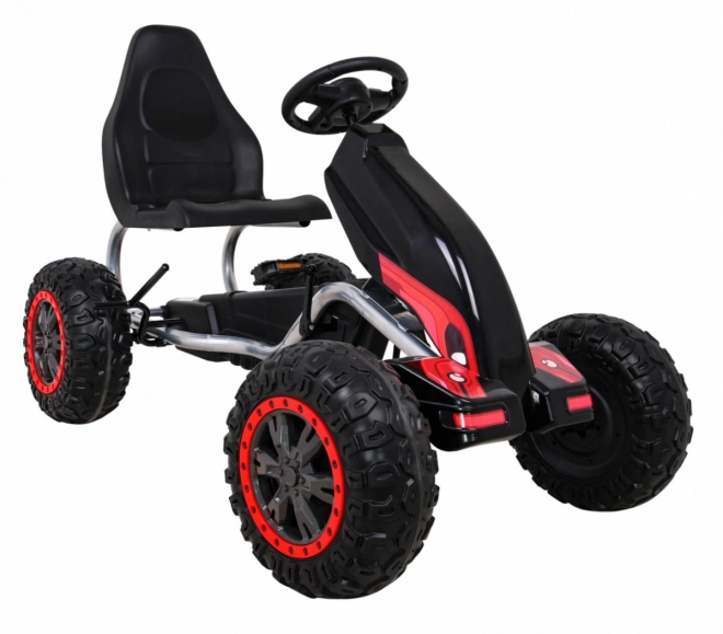 Large strong pedal go-kart for kids black + 100 kg load capacity + EVA wheels + hand brake + sports seat