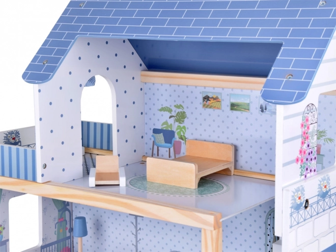Casa delle bambole in legno con mobili a 3 piani
