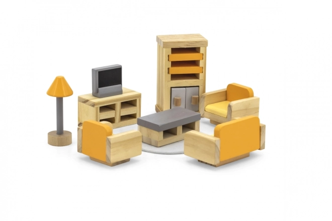 Wooden Dollhouse Living Room Set