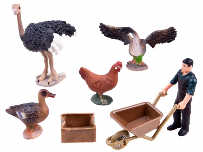 Farm Animal Figurine Set with Ostrich and Chicken – B