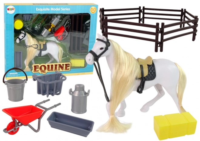 Horse Figurine with Grooming Accessories and Enclosure