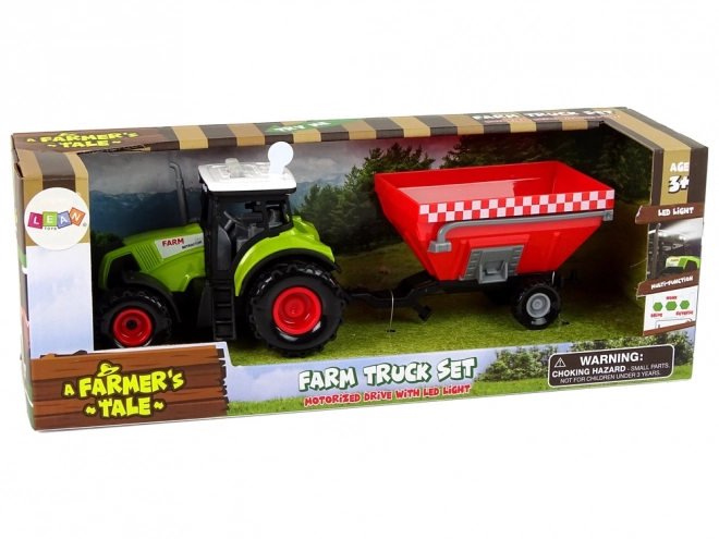 Green Farm Tractor with Detachable Grain Trailer and Sound