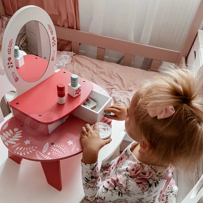 Růžová dřevěná toaletka s zrcadlem Tooky Toy