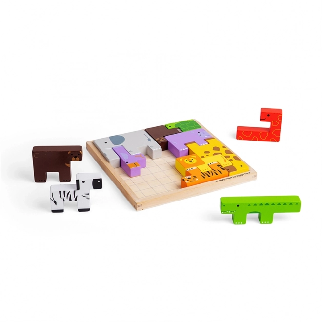 Bigjigs Toys Wooden Safari Animal Puzzle Blocks