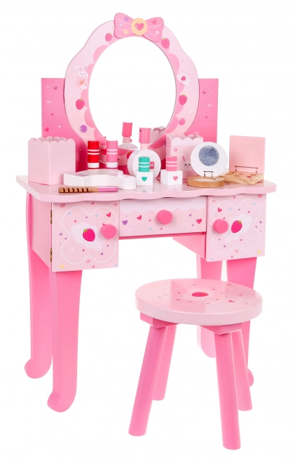 Wooden Vanity Set with Stool for Girls