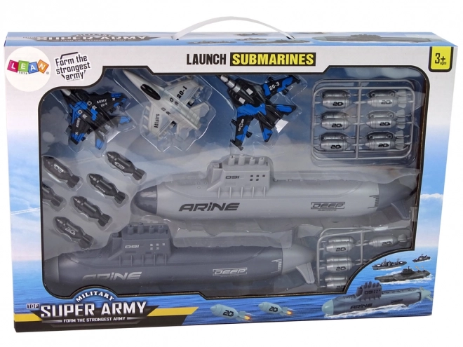 sea army submarine set with jets and bombs