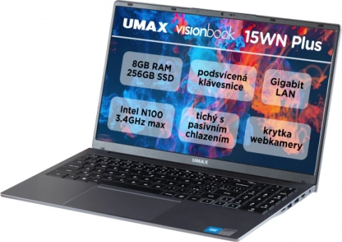 notebook umax visionbook 15wn plus 15,6" fhd ips n100 8gb 256gb ssd windows 11 pro