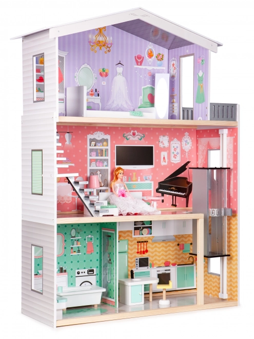 Large Wooden Dollhouse with Movable Elevator by Ecotoys