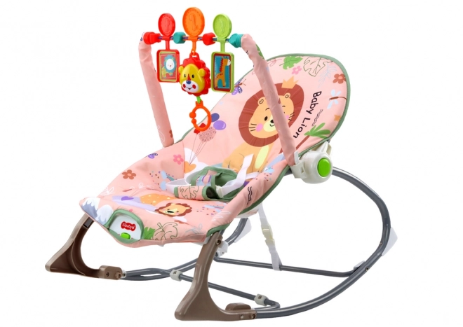 Pink Baby Bouncer with Lion Theme and Vibrations