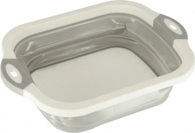 Collapsible silicone bowl with a drain and chopping board