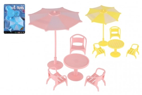 Doll Furniture Set with Table, Chairs, and Parasol