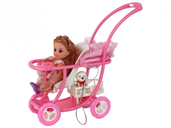 Pregnant Doll Lucy with Stroller and Long Brown Hair