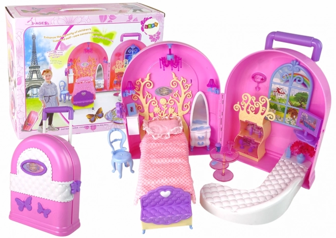 Foldable Large Dollhouse Suitcase with Furniture