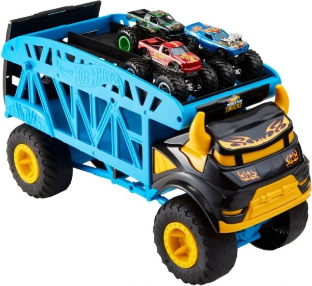 HW MONSTER TRUCKS SZÁLLÍTÓ TEHERAUTÓ ÉS 3 DB TRUCK