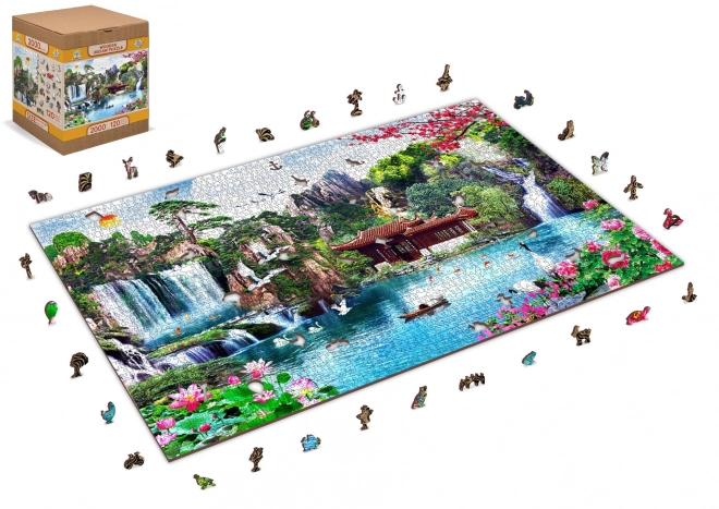 Wooden Puzzle Waterfalls in Japanese Garden 2-in-1