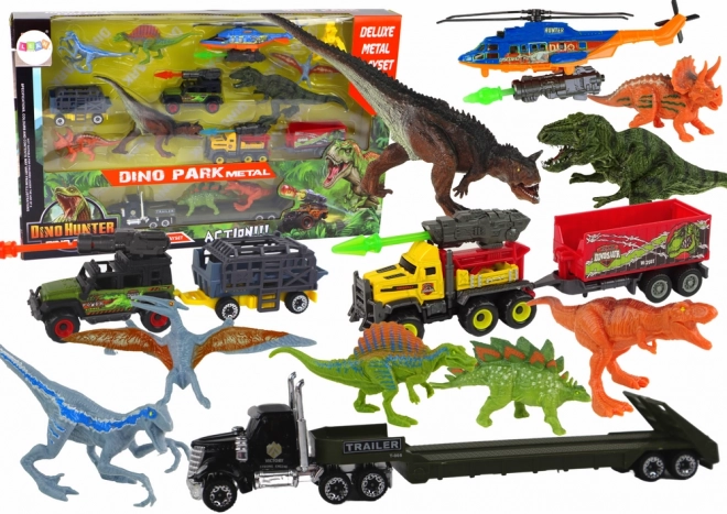 Large Toy Set with Helicopter and Dinosaurs