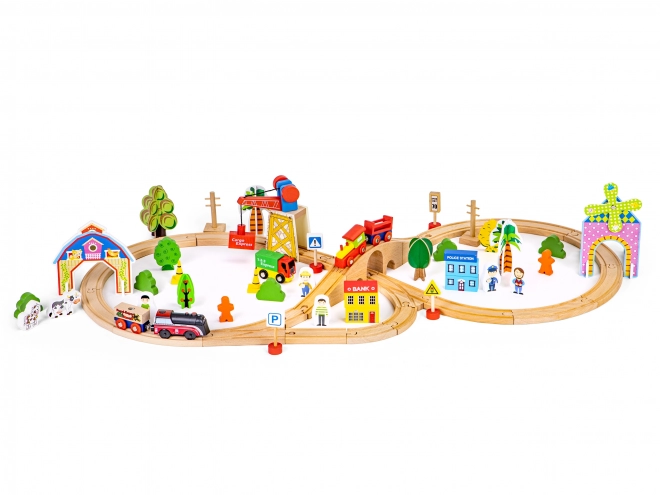 Wooden Train Set with Battery-Powered Train