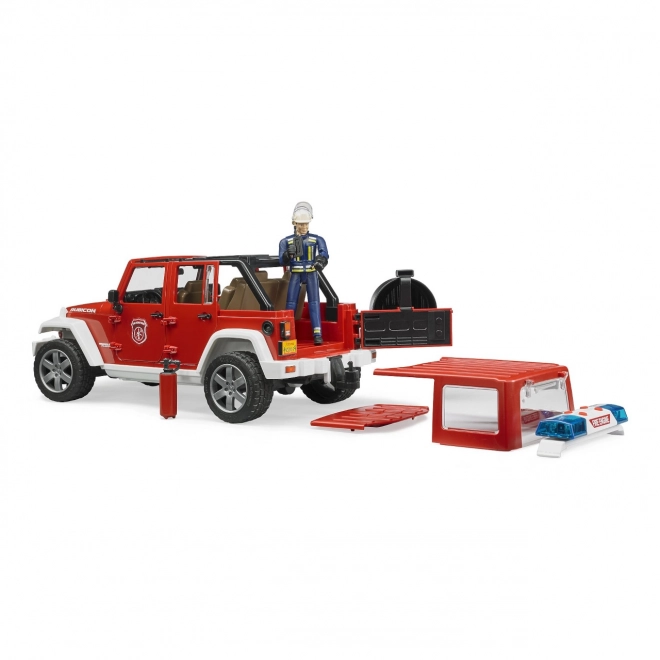 Bruder Red Fire Jeep Wrangler with Firefighter Figure and Accessories