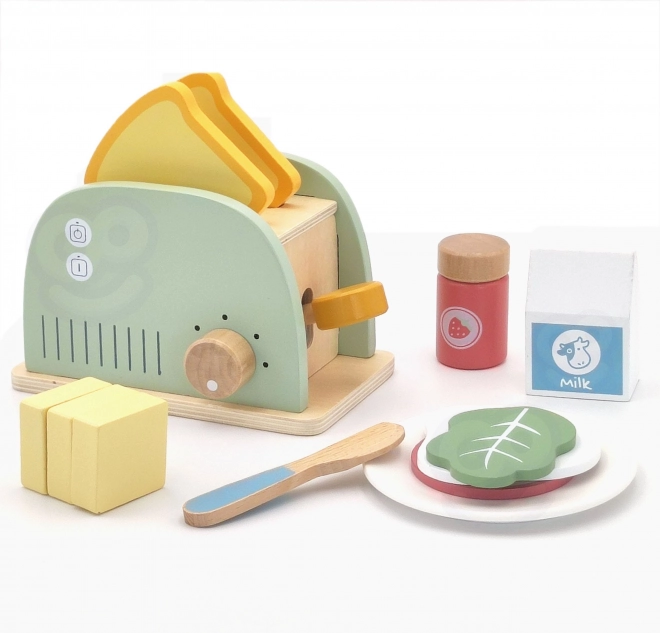 Dřevěný toster pastelový snídaňový set od Tooky Toy