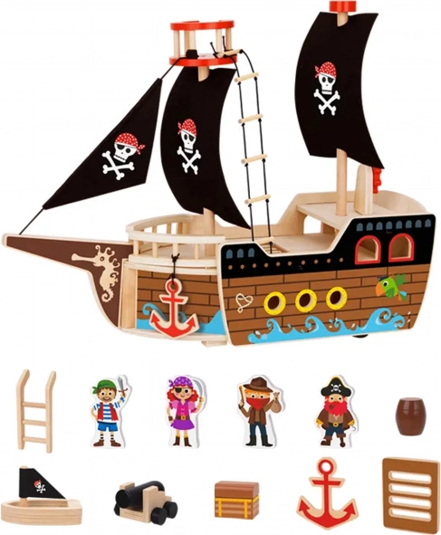 Dřevěná pirátská loď s figurkami Tooky Toy