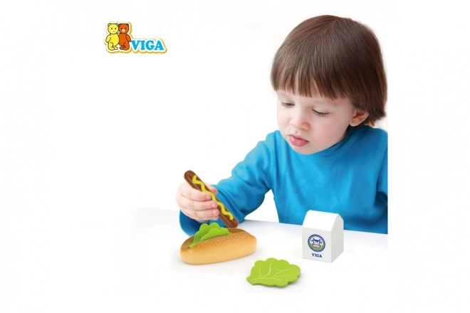 Wooden Hotdog and Milk Set