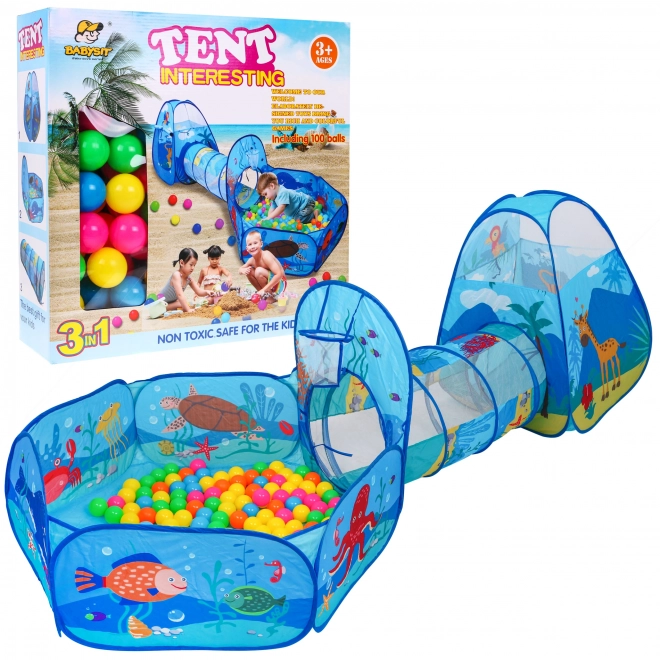 3-in-1 kids play set tent with tunnel and ball pit