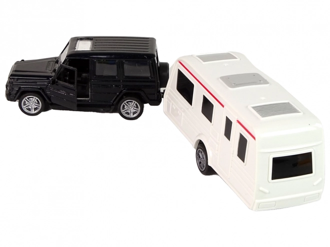 Black Jeep and Camper Trailer Set with Metal Parts