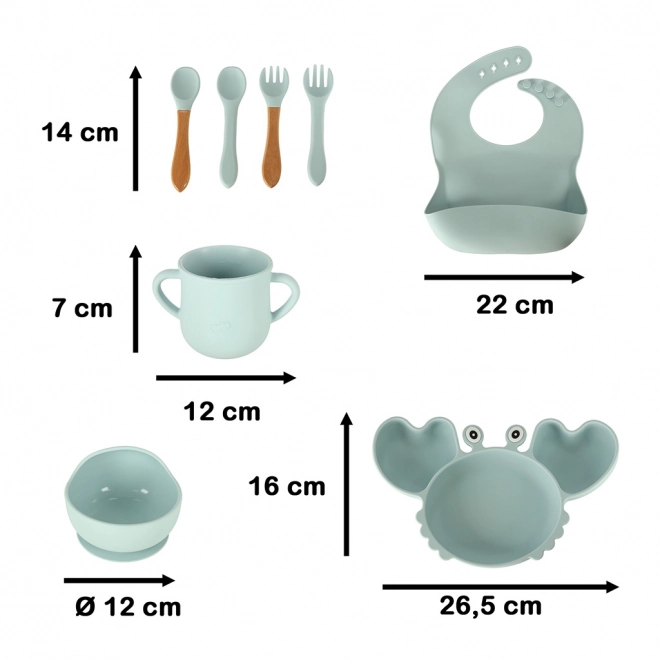 Silicone Children's Dinner Set - 9 Pieces, Blue