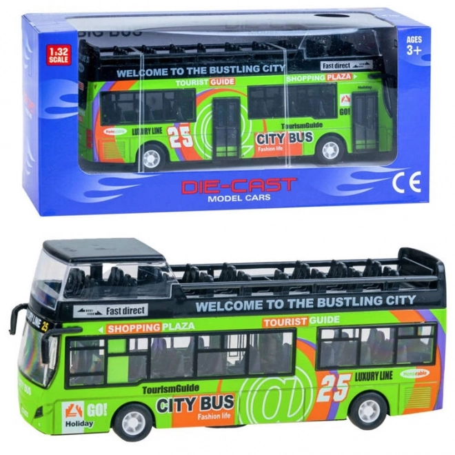 Metal Double Decker Bus with Opening Doors – green