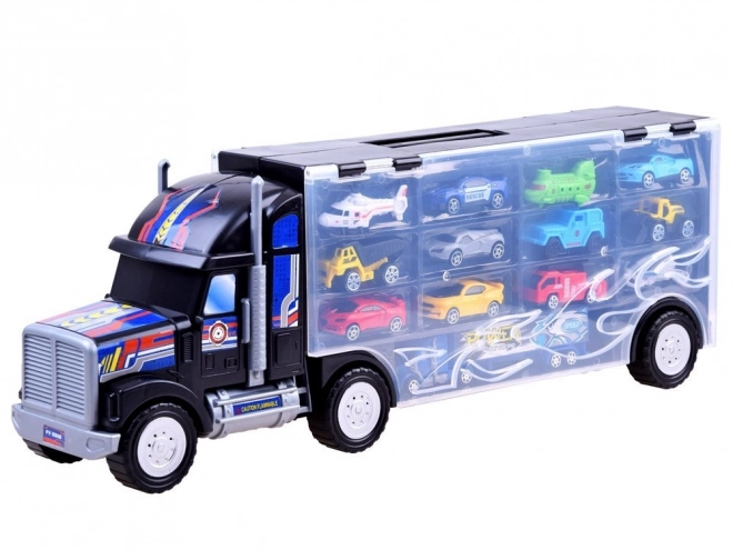 large truck with toy cars set