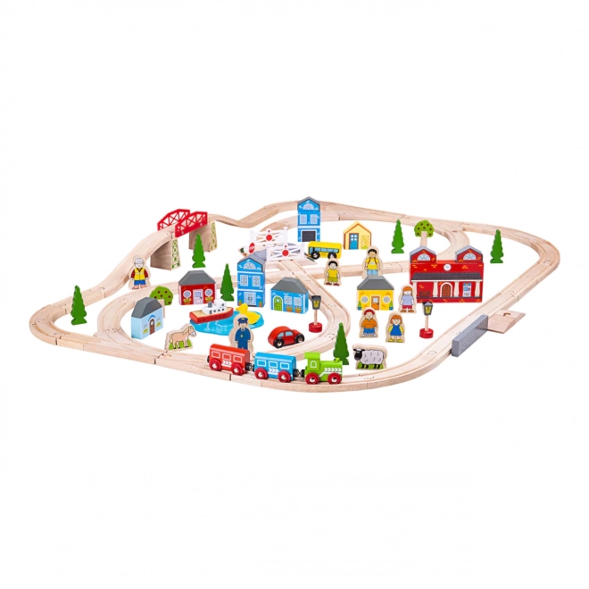 Wooden Train City and Village Set 91 Pieces