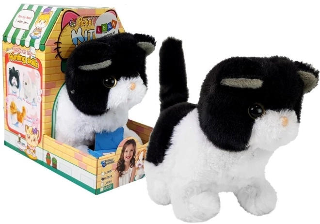 Interactive Walking Black and White Toy Cat