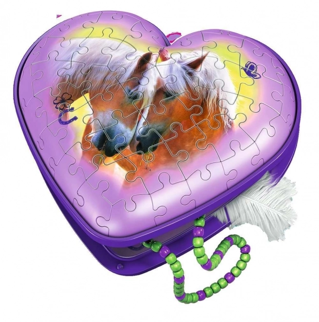 3D Puzzle Heart Box with Horse Design