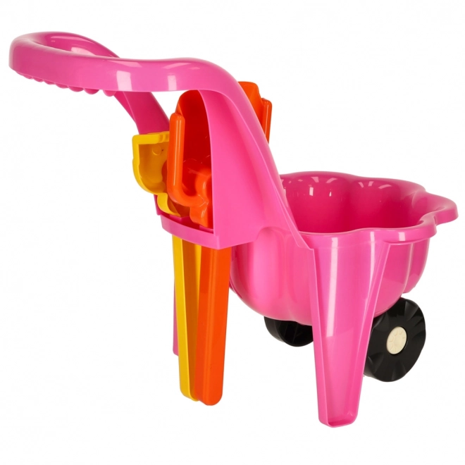 Pink Kids Wheelbarrow Garden Set with Shovel and Rake