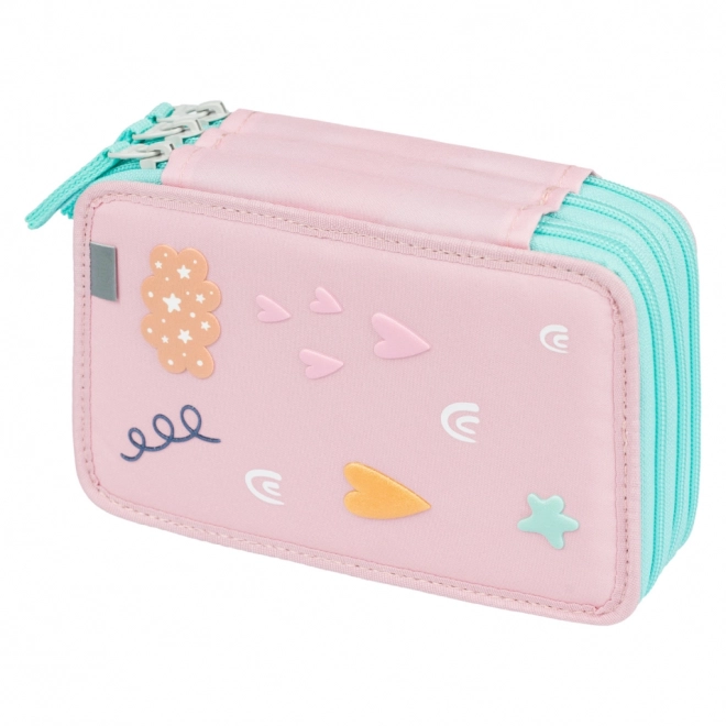 Pink Rainbow Three-Compartment School Pencil Case