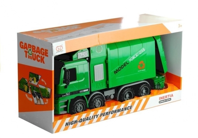 Large Green Garbage Truck with Bin