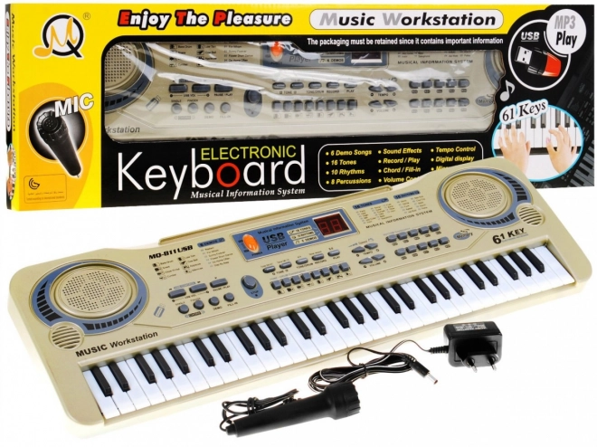 Children's Beige Keyboard with Microphone and USB MP3