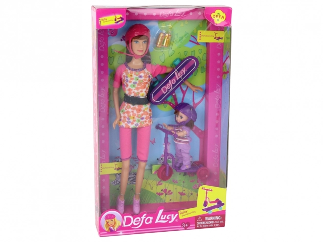 Lucy Doll Set with Pink Scooter and Skateboard