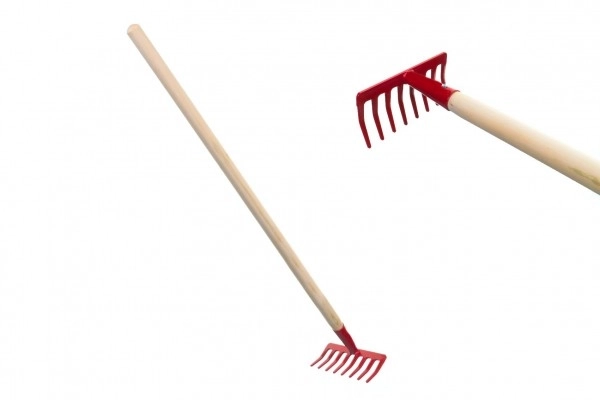 Red Kids Garden Rake with Metal and Wood Handle – Green