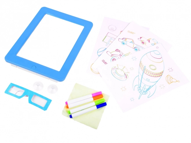 Illuminated Drawing Board with 3D Glasses and Neon Markers – Red