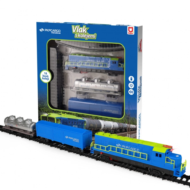 cargo train set with tracks, sound, and light