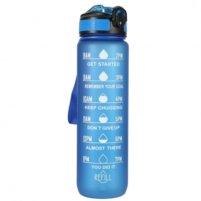 Motivational Water Bottle with Straw and Handle - 1L Blue