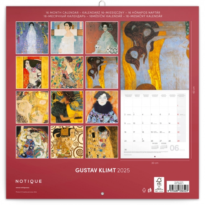 Notique Calendar with Gustav Klimt Art 2025