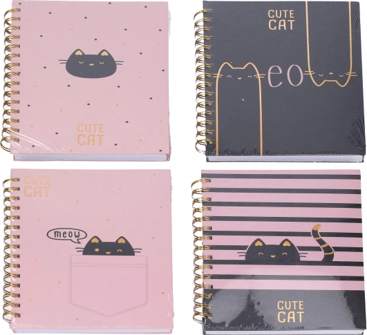 Quaderno a righe con spirale con motivo gatto 15 × 21 cm, 100 pagine