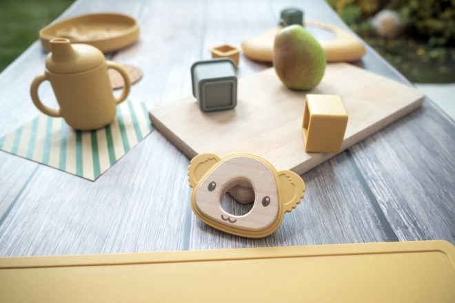 Silicone Wooden Teether Koala Mustard Yellow