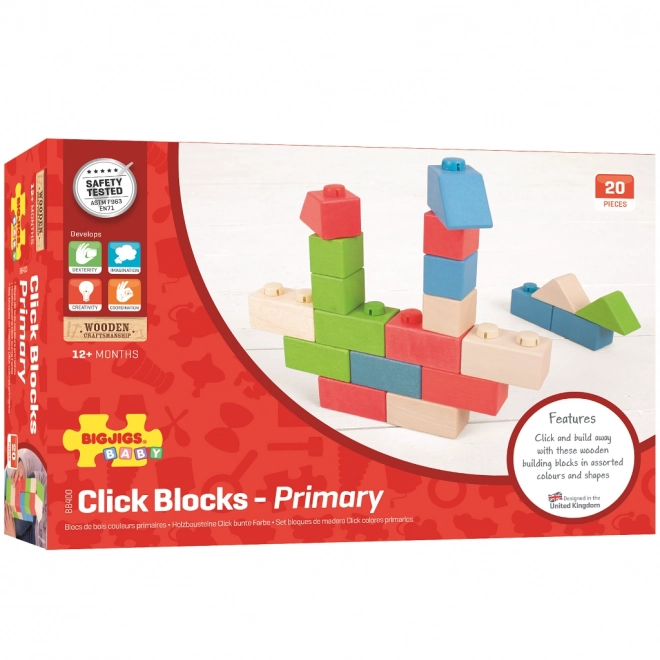 Bigjigs Baby Wooden Connect Blocks Primary Set